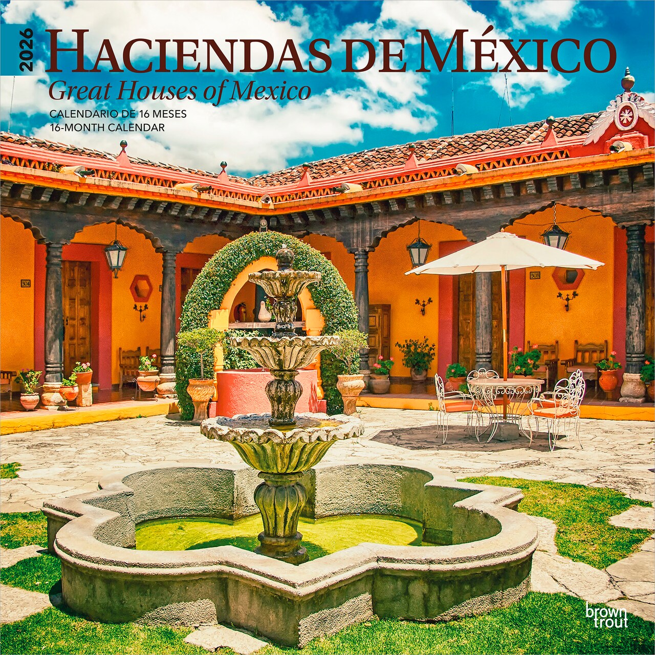 Haciendas de Mexico | Great Houses of Mexico | 2026 12 x 24 Inch (Hanging) Monthly Square Wall Calendar | English/Spanish Bilingual | Plastic-Free